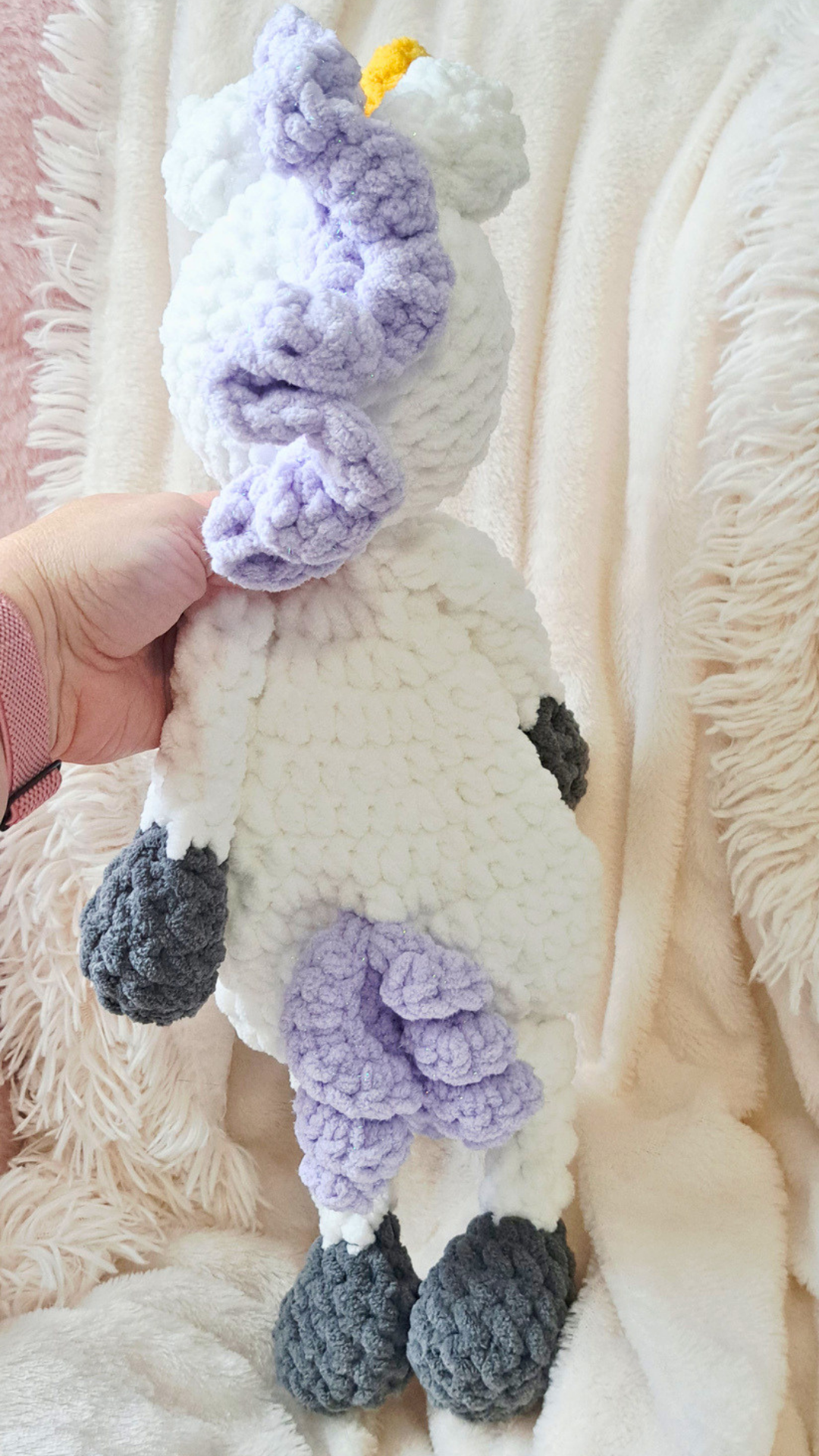 Crochet Unicorn Lovey | Soft Baby Unicorn Plush | Lavender & White Nursery Lovey | Handmade Baby Gift | Unicorn Security Blanket