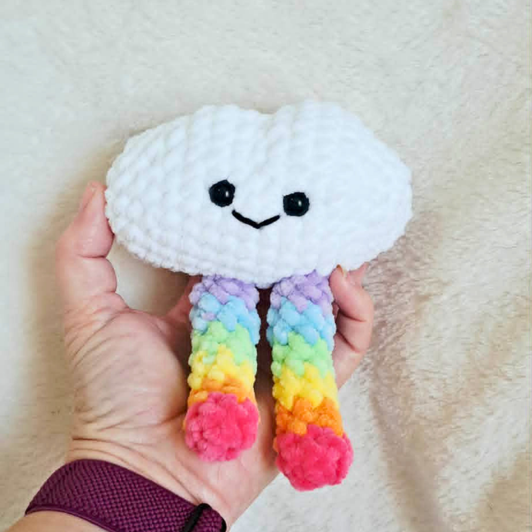 Rainbow Cloud Crochet Plushie | Cute Kawaii Cloud Stuffed Animal | Handmade Rainbow Plush | Crochet Weather Plushie | Happy Cloud Gift