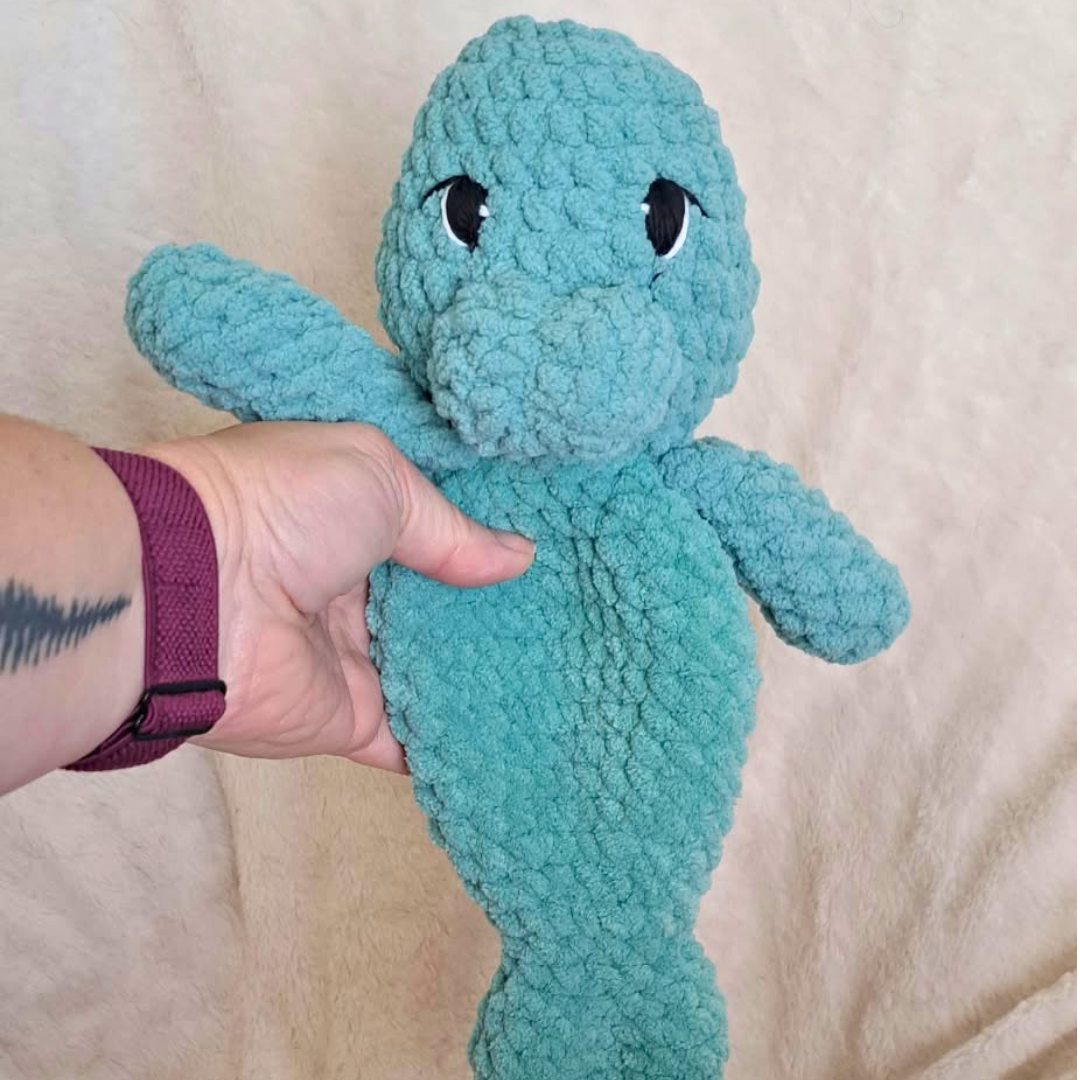 Mini Manatee Snuggler Crochet Plush | Handmade Sea Cow Lovey, Ocean Nursery Gift