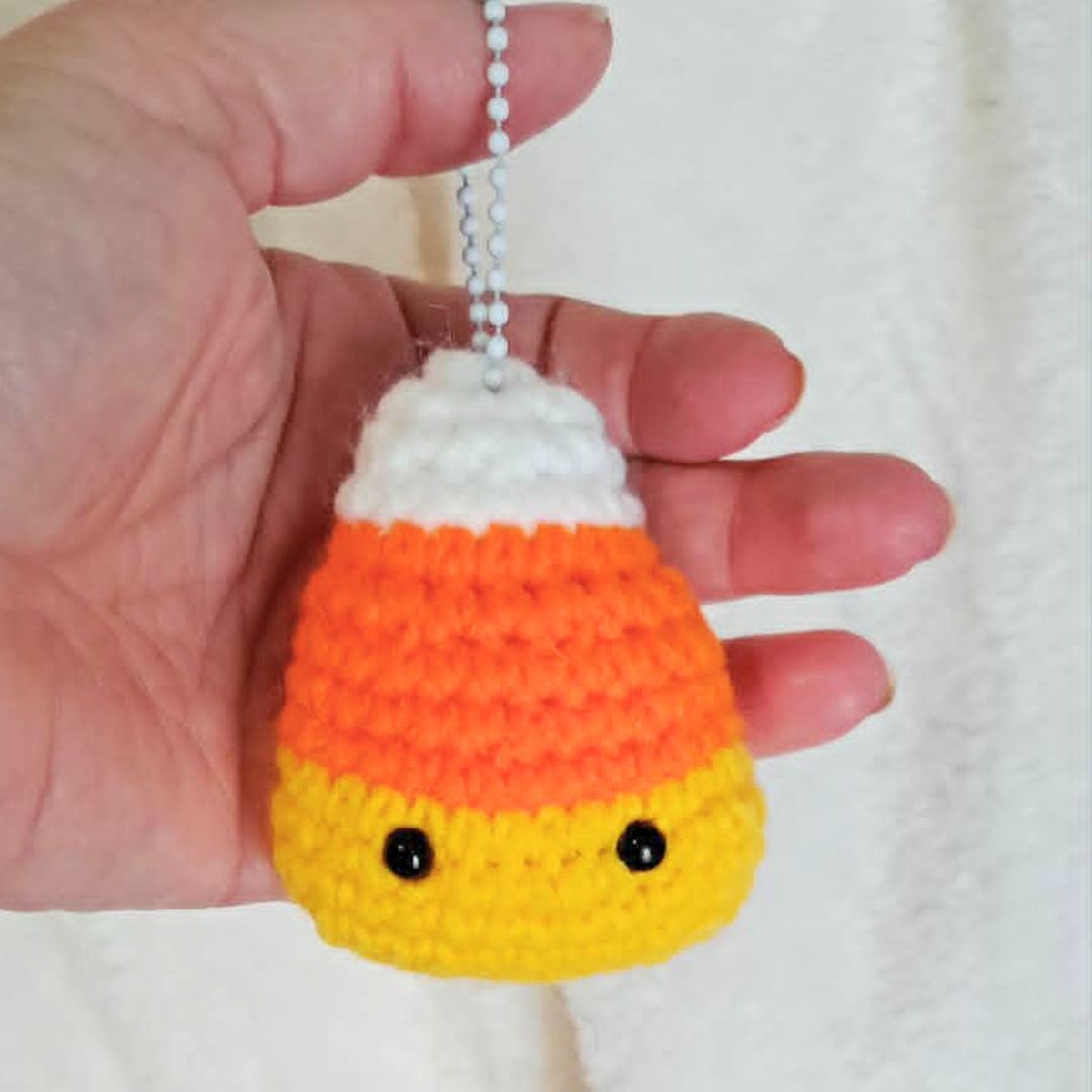 Crochet Candy Corn Keychain | Cute Halloween Bag Charm | Kawaii Fall Keychain | Handmade Crochet Halloween Gift