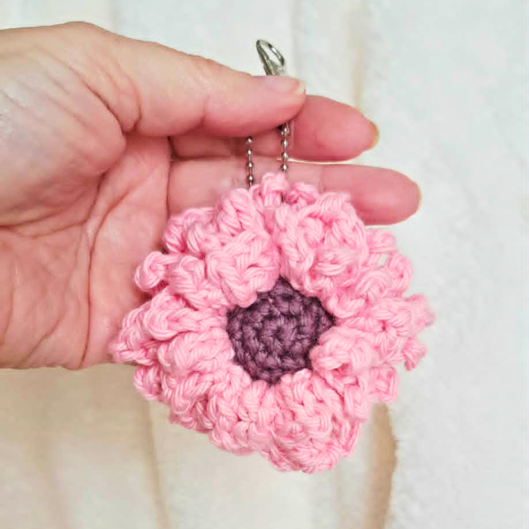 Pink Crochet Sunflower Keychain | Handmade Flower Bag Charm | Crochet Floral Keychain | Pink Flower Gift
