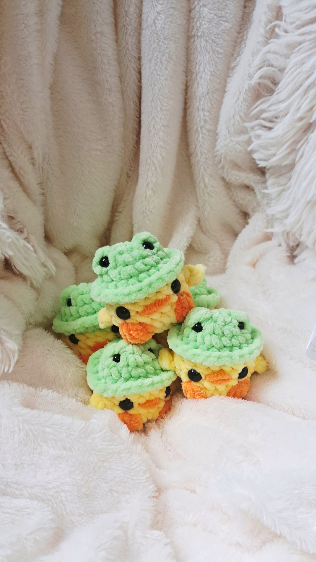 Crochet Duck in Frog Hat | Tiny Duck Plushie | Handmade Frog Hat Duck | Mini Crochet Animal | Cute Frog & Duck Gift