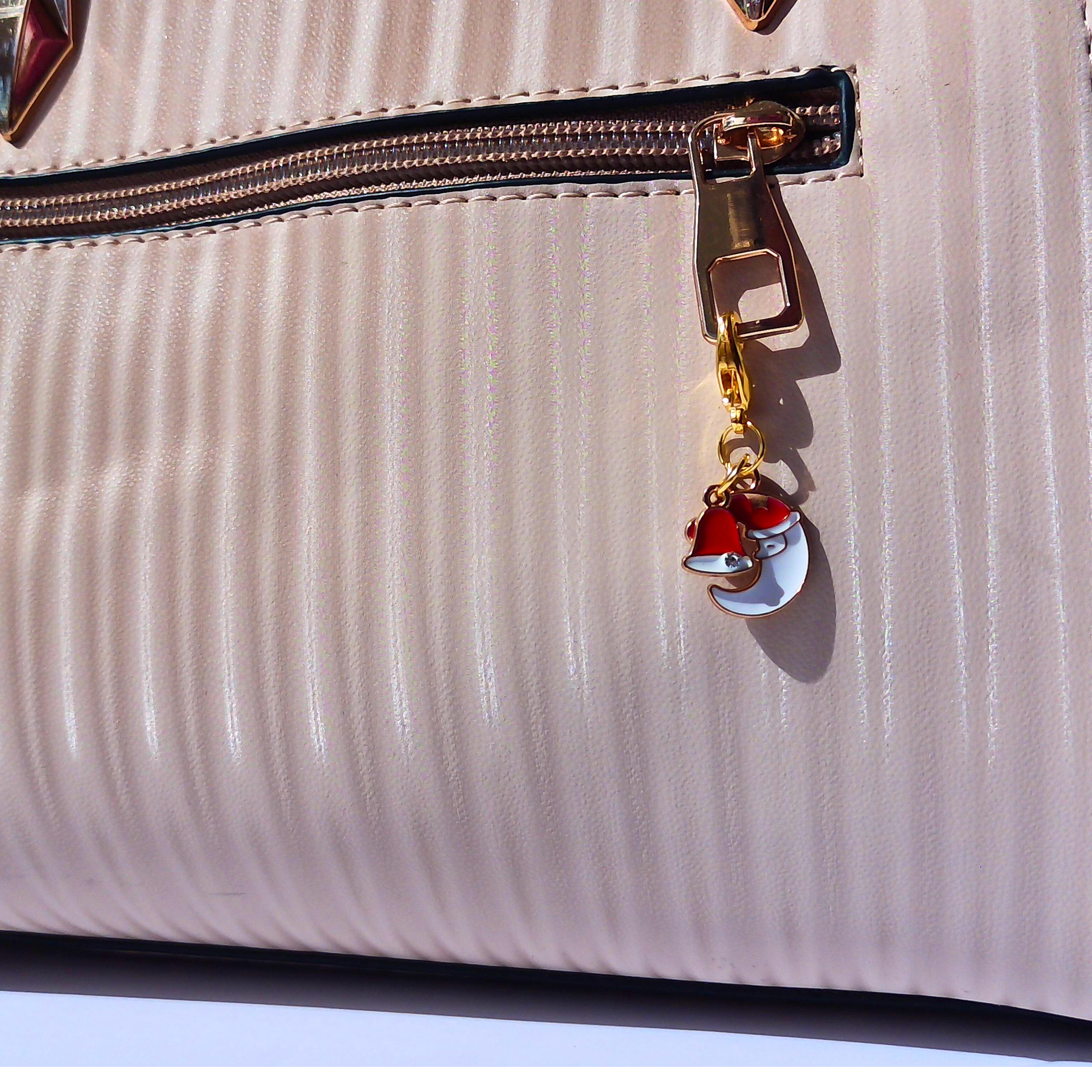 Santa Moon & Christmas Bell Zipper Pull Charm | Enamel Holiday Accessory