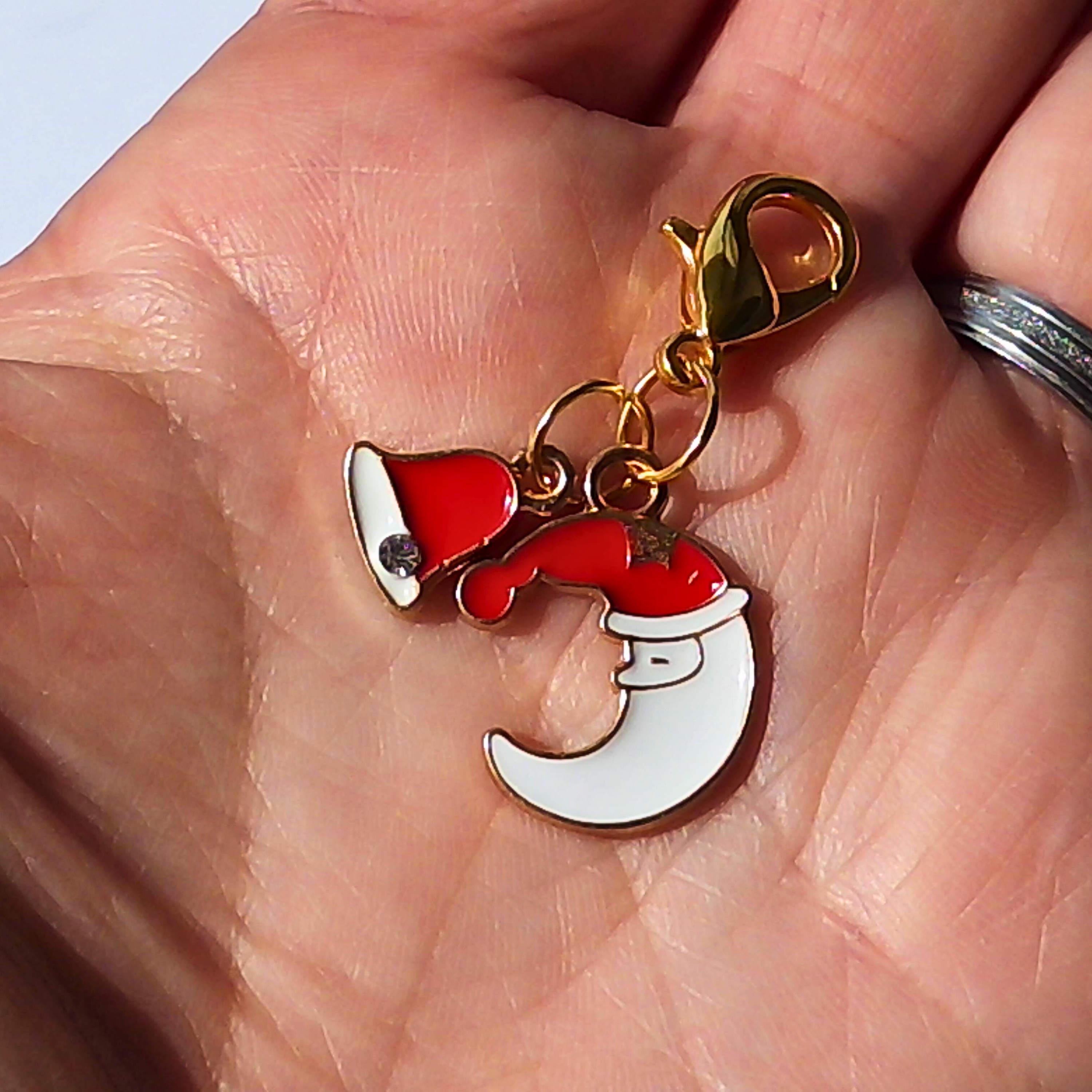 Santa Moon & Christmas Bell Zipper Pull Charm | Enamel Holiday Accessory