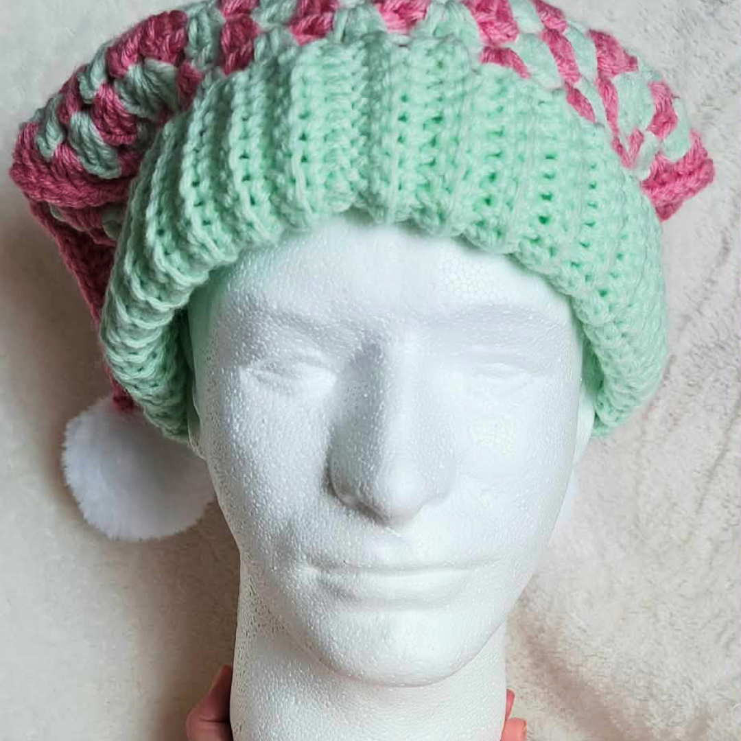 Crochet Hexi-Jester Hat – Handmade Whimsical Pom Pom Hat