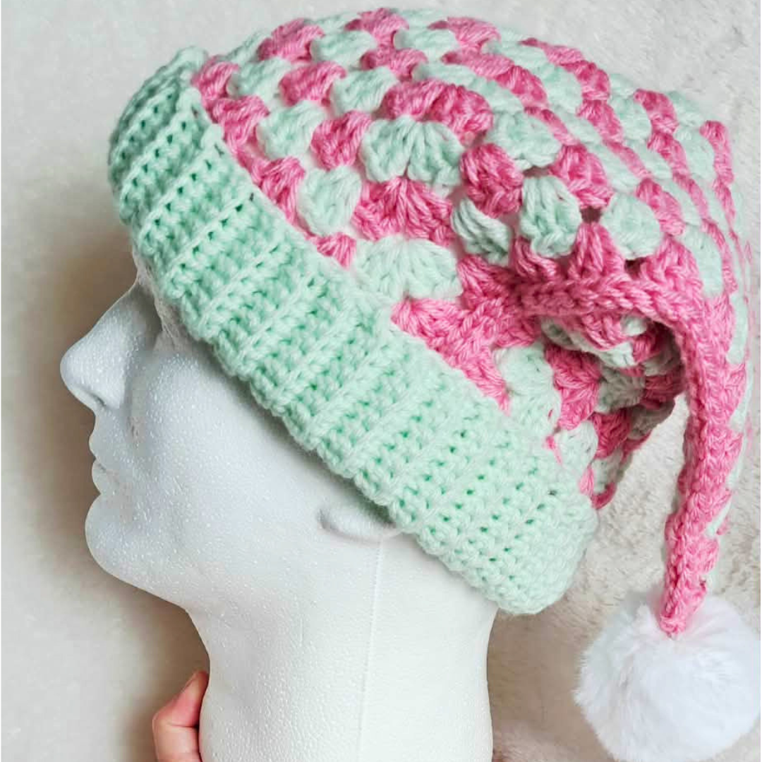 Crochet Hexi-Jester Hat – Handmade Whimsical Pom Pom Hat