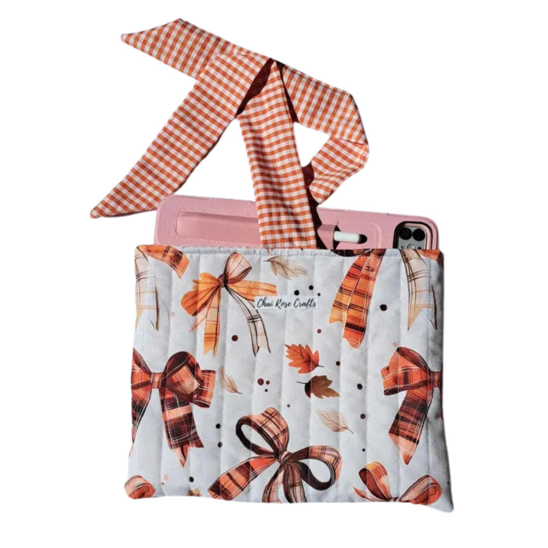 Cozy Autumn Book Sleeve with Gingham Tie