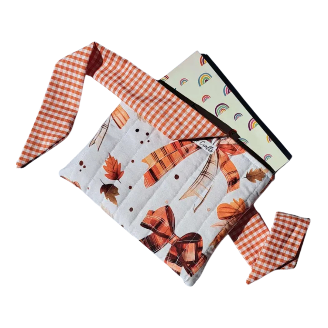 Cozy Autumn Book Sleeve with Gingham Tie