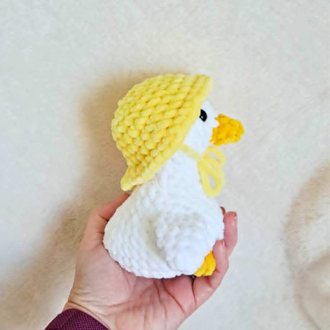 Crochet Goose Plush | Goose in Rain Hat | Handmade Goose Stuffed Animal | Cute Farm Animal Plush | Cottagecore Crochet Goose