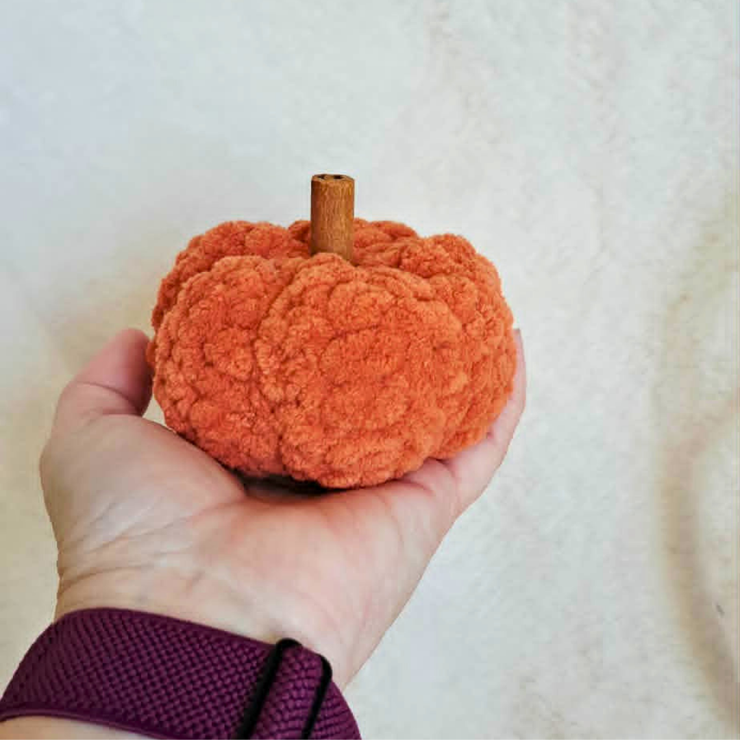 Crochet Pumpkin Fall Decor | Handmade Plush Pumpkin with Cinnamon Stick Stem | Orange or Cream Pumpkin | Autumn Farmhouse Decor