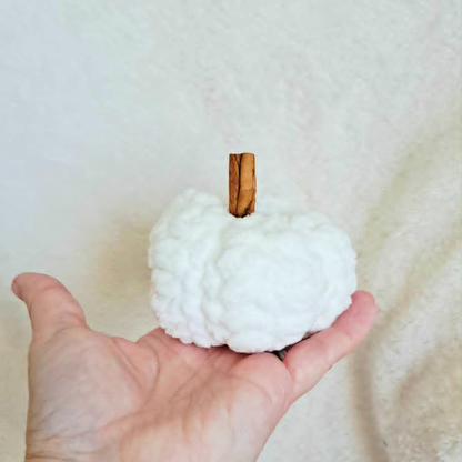 Crochet Pumpkin Fall Decor | Handmade Plush Pumpkin with Cinnamon Stick Stem | Orange or Cream Pumpkin | Autumn Farmhouse Decor