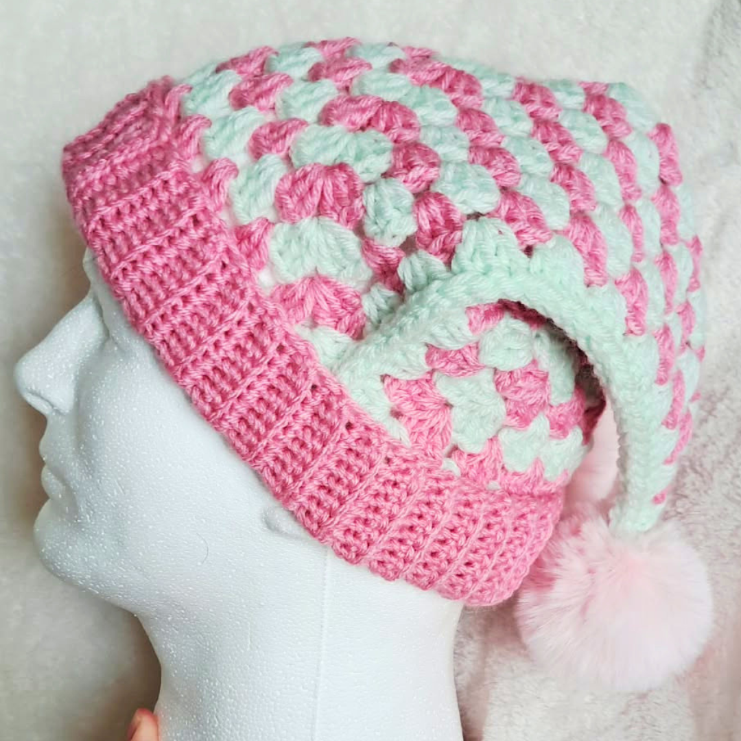 Crochet Hexi-Jester Hat – Handmade Whimsical Pom Pom Hat
