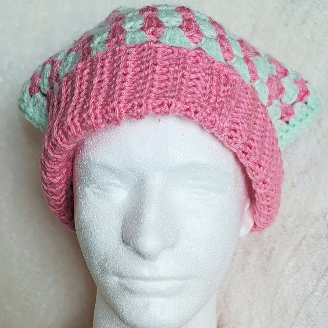 Crochet Hexi-Jester Hat – Handmade Whimsical Pom Pom Hat