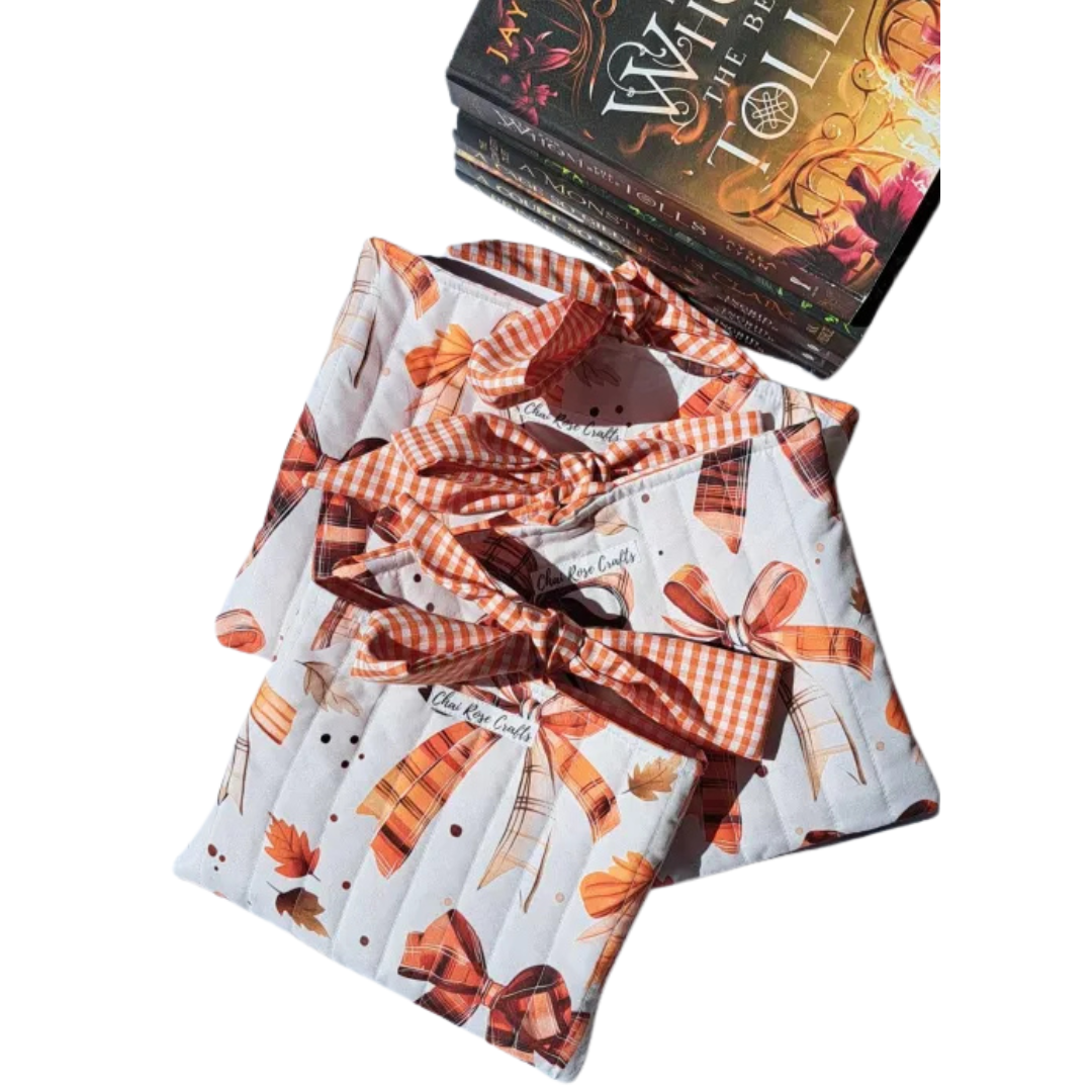Cozy Autumn Book Sleeve with Gingham Tie