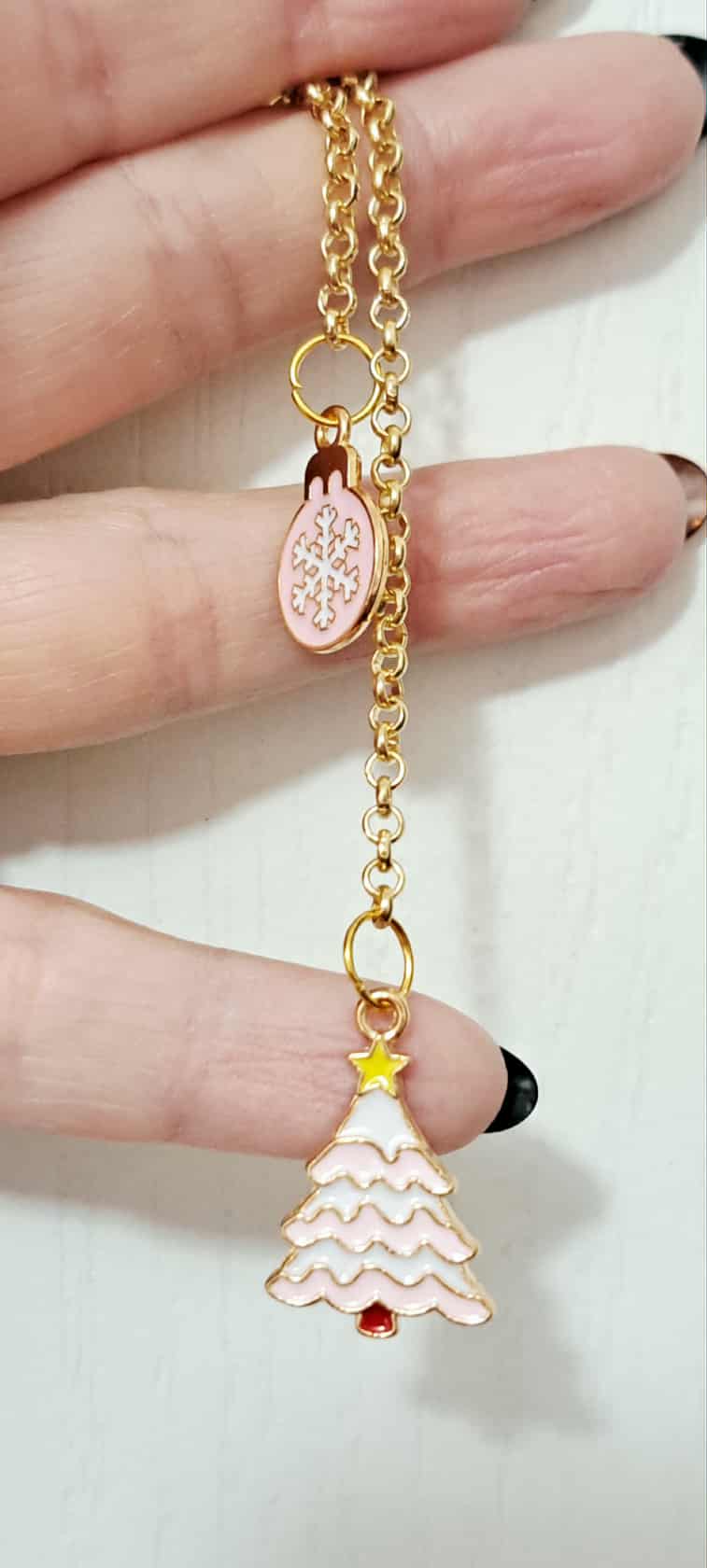 Pink Snowflake Ornament & Christmas Tree Zipper Charm