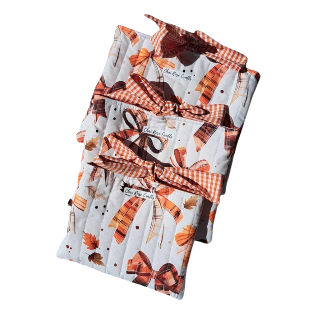 Cozy Autumn Book Sleeve with Gingham Tie