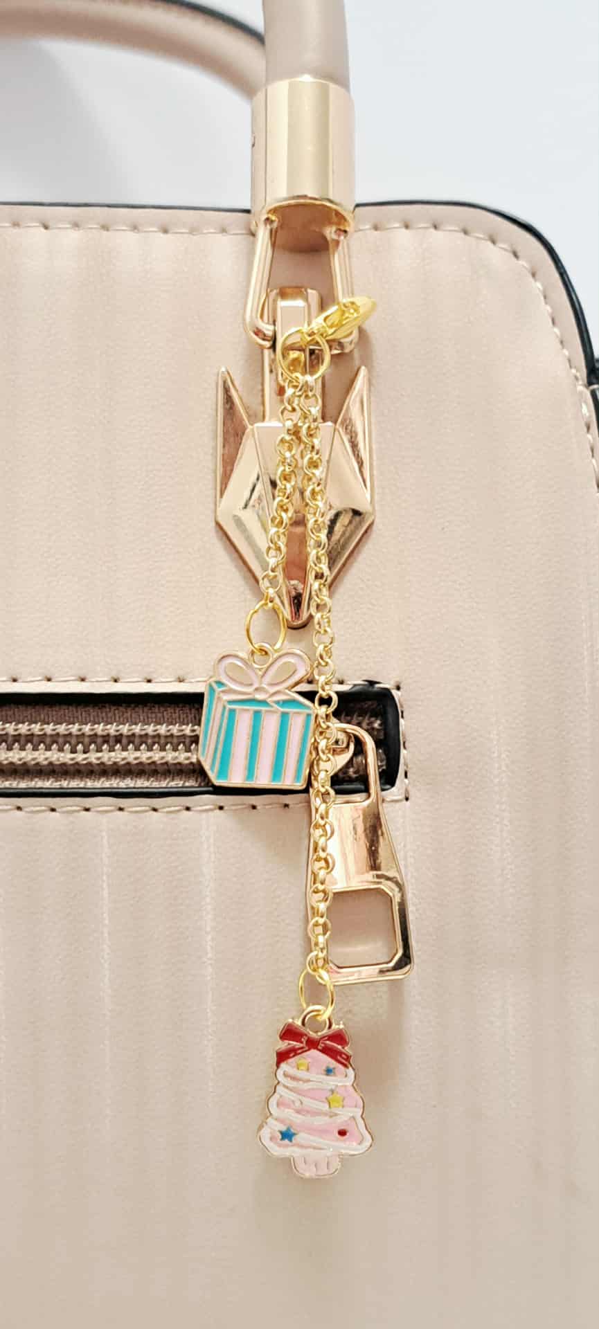 Pastel Gift & Pink Christmas Tree Zipper Charm