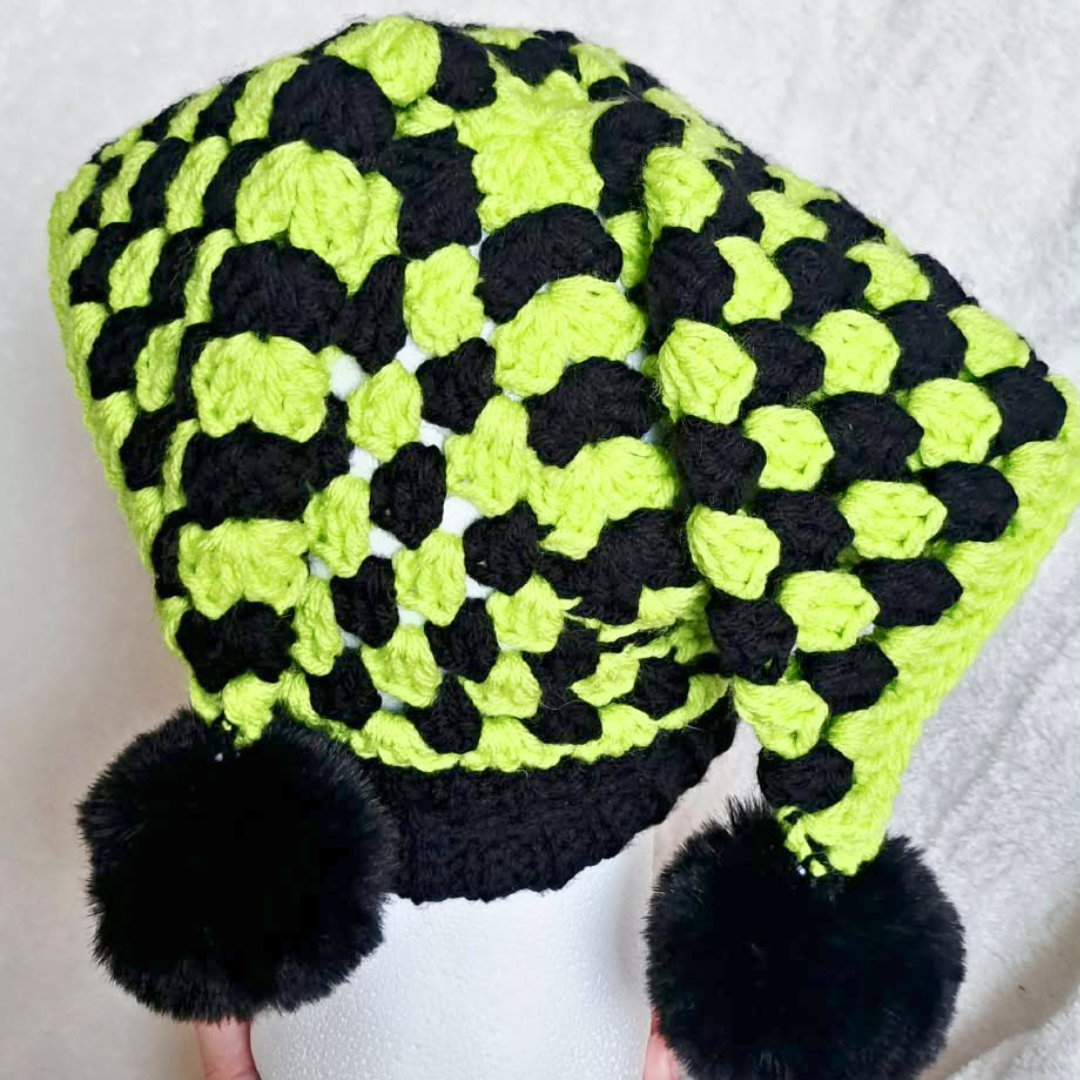 Crochet Hexi-Jester Hat – Handmade Whimsical Pom Pom Hat