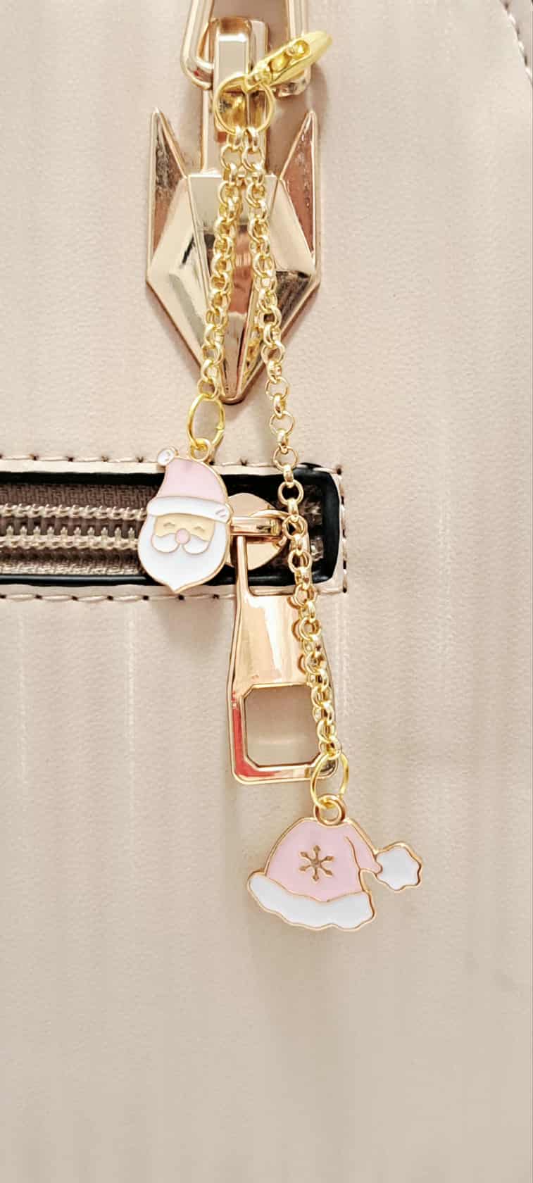 Pink Santa & Christmas Hat Zipper Charm