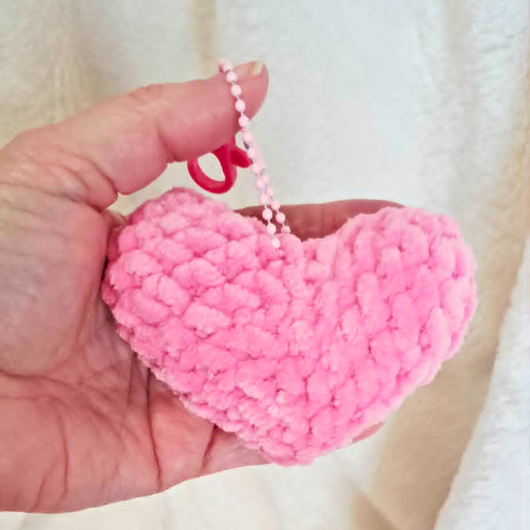 Crochet Heart Keychain | Pink Plush Heart Bag Charm | Soft Heart Keychain | Cute Handmade Gift | Valentine Gift