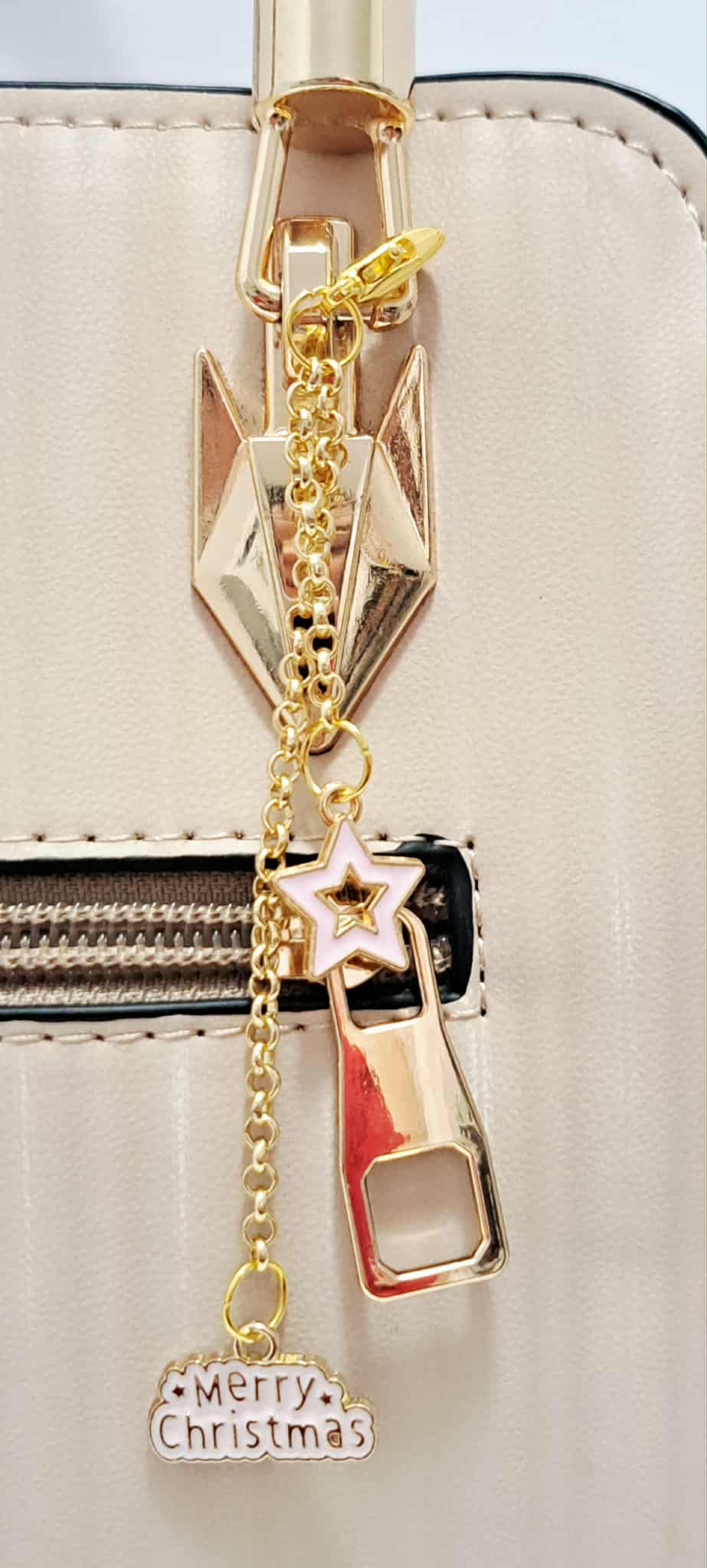 Pink Star & Merry Christmas Zipper Pull – Cute Holiday Bag Charm