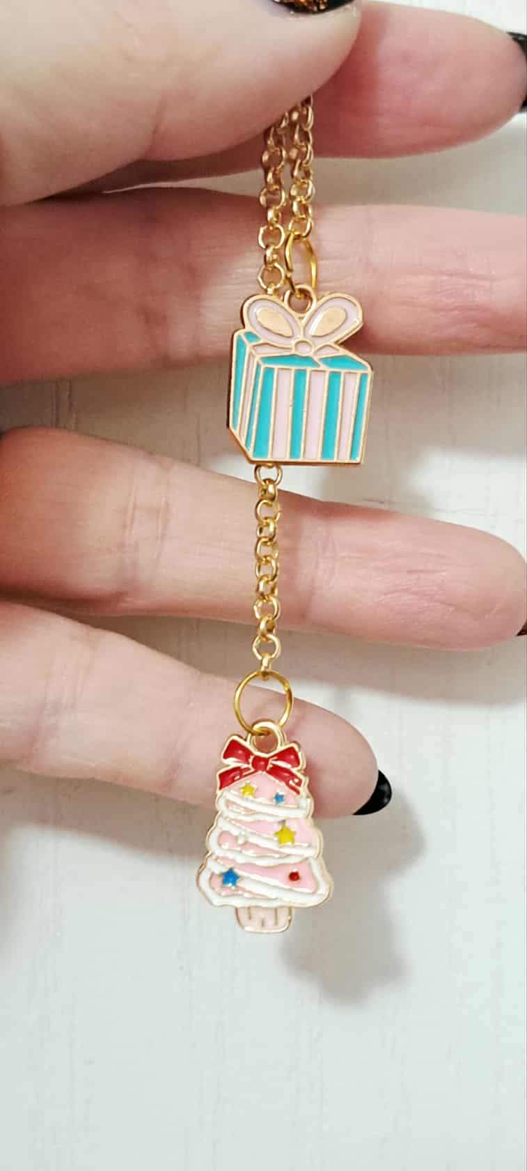 Pastel Gift & Pink Christmas Tree Zipper Charm