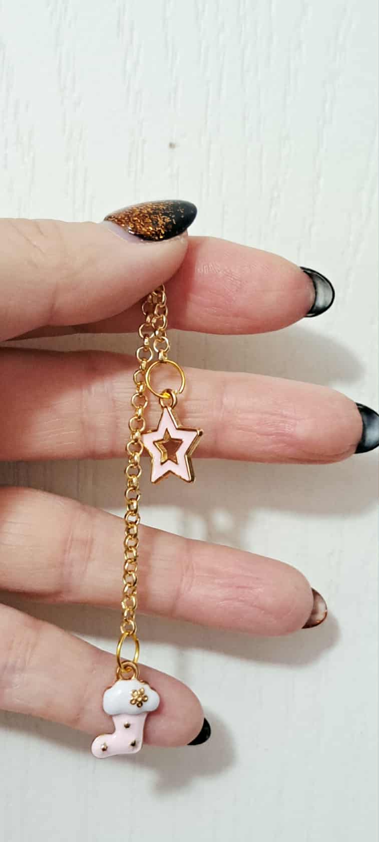 Cozy Christmas Stocking Zipper Pull with Pink Star Charm