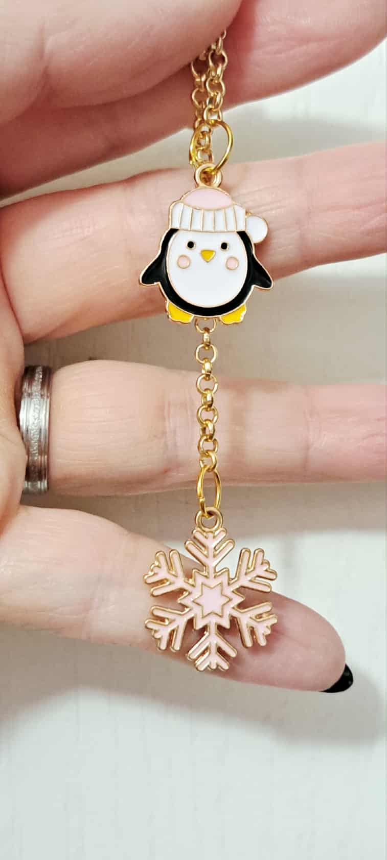Penguin & Pink Snowflake Zipper Charm
