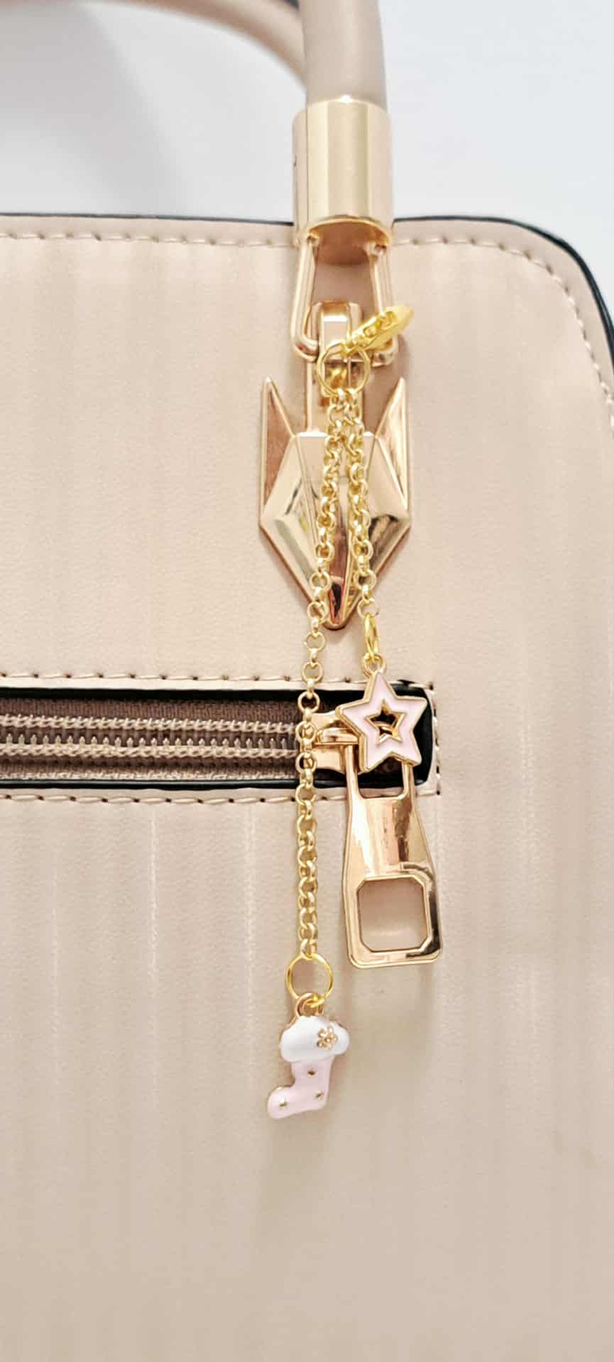 Cozy Christmas Stocking Zipper Pull with Pink Star Charm