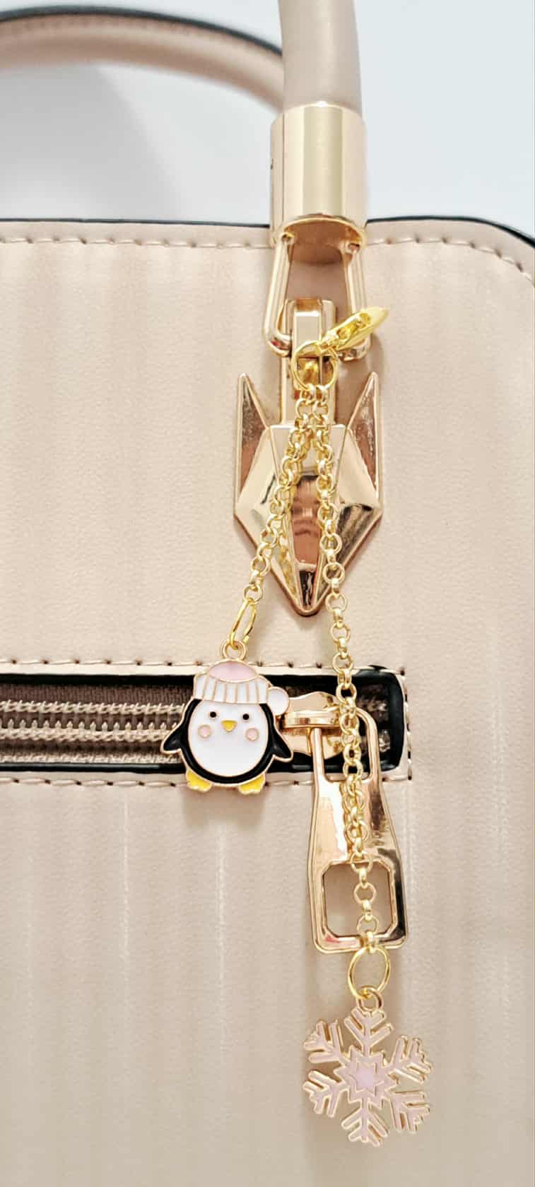 Penguin & Pink Snowflake Zipper Charm